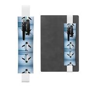 Porte-stylo en cuir blanc - Marque-page - WHJSHOP - Imprimé pingouin d'hiver - Bande élastique réglable de 21,1 à 4,6 cm - Pour ordinateur portable, agenda, journal intime