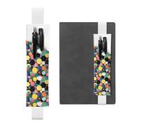 Porte-stylo en cuir blanc - Marque-page - WHJSHOP - Peinture abstraite de cercles - Bande élastique réglable de 21,1 à 4,6 cm - Pour ordinateur portable, agenda, journal intime