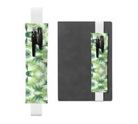 Porte-stylo en cuir blanc - Marque-page WZYWHJ - Imprimé aquarelle - Motif feuilles de palmier tropical - Bande élastique en cuir PVC de qualité supérieure pour cahiers, journaux et planificateurs