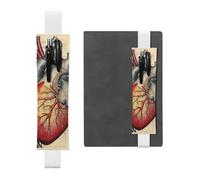 Porte-stylo en cuir blanc - Marque-page YYHHAOFA - Anatomie humaine - Motif graphique - Bande élastique réglable de 21,1 à 4,6 cm - Pour cahiers, agendas, manuels et planificateurs