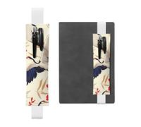 Porte-stylo en cuir blanc - Marque-page - YYHHAOFA - Motif oiseaux volants - Grue - Héron - Bande élastique réglable de 21,1 à 4,6 cm - Pour cahiers, agendas, manuels et planificateurs