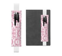 Porte-stylo en cuir blanc WHJSHOP imprimé ours polaire rose bande élastique réglable 21,1 à 4,6 cm pour ordinateur portable, agenda, journal intime