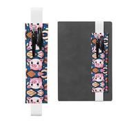 Porte-stylo en cuir blanc WHJSHOP mignon petit cochon avec bande élastique réglable de 21,1 à 4,6 cm pour ordinateur portable, agenda, journal intime