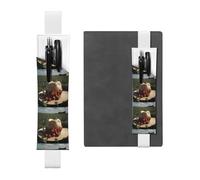 Porte-stylo en cuir blanc WZYWHJ Fraises sauvages dans un chapeau de paille imprimé - Bande élastique en cuir PVC de qualité supérieure pour cahiers, journaux et planificateurs