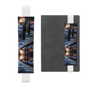 Porte-stylo en cuir blanc WZYWHJ New York Manhattan Bridge Night Prints - Bande élastique en cuir PVC de qualité supérieure pour cahiers, journaux et planificateurs