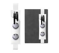 Porte-stylo en cuir blanc YYHHAOFA gris motif smiley bande élastique réglable de 21,1 à 4,6 cm pour carnets, agendas, manuels, planificateurs