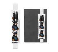 Porte-stylo en cuir blanc YYHHAOFA Petit ours noir écoutant de la musique Bande élastique réglable de 21,1 à 4,6 cm pour cahiers, agendas, manuels et planificateurs