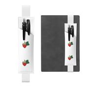 Porte-stylo en cuir blanc YYHWHJDE avec broche en forme de fraise - Bande élastique réglable de 21,1 à 4,6 cm - Convient à la plupart des carnets et agendas