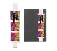 Porte-stylo en cuir blanc YYHWHJDE Cherry sur carrés colorés avec bande élastique réglable de 21,1 à 4,6 cm, convient à la plupart des cahiers, agendas