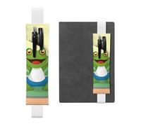 Porte-stylo en cuir blanc YYHWHJDE mignon drôle grenouille faisant du yoga impression bande élastique réglable 21,1-4,6 cm convient à la plupart des carnets agendas