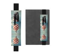 Porte-stylo en cuir LLKGOT rouge et blanc à chevrons avec impression montgolfière pour journaux, agendas, planificateurs - Pochette à sangle réglable