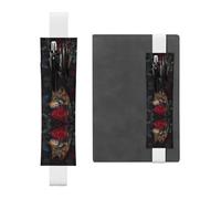 Porte-stylo en cuir marque-page GGNKDL Wolf Among The Red Roses Pattern pour journaux, agendas, planificateurs - Sangle réglable