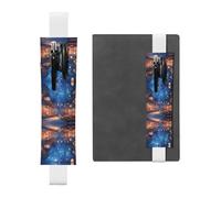 Porte-stylo en cuir marque-page RRKDOY Belle ville étoilée imprimée pour journaux, agendas, planificateurs - Sangle réglable