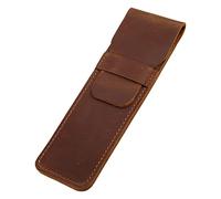 Porte-stylo en cuir marron - Porte-crayon - Interrupteur à bille fait à la main - Applicateur éponge cosmétique