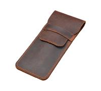 Porte-stylo en cuir marron - Porte-crayon - Interrupteur à bille fait à la main - Applicateur éponge cosmétique