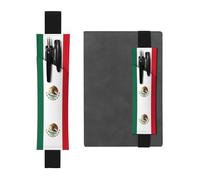 Porte-stylo en cuir noir avec bande élastique réglable de 21,1 à 4,6 cm - Motif drapeau MJHKXLJ du Mexique - Pour ordinateur portable, agenda, journal intime