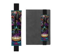Porte-stylo en cuir noir avec bande élastique réglable de 21,1 à 4,6 cm - Motif squelette psychique MJHKXLJ - Pour ordinateur portable, agenda, journal intime