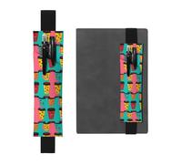 Porte-stylo en cuir noir avec bande élastique réglable de 21,1 à 4,6 cm - Motif tasse MJHKXLJ des années 90 - Pour ordinateur portable, agenda, journal intime