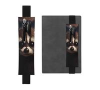 Porte-stylo en cuir noir avec bande élastique réglable de 21,1 à 4,6 cm - Motif visage de raton laveur - Pour cahiers, agendas, manuels et planificateurs