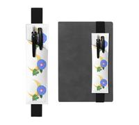 Porte-stylo en cuir noir avec inscription « BROLEO Morning Glory on The Moon » - Bande élastique réglable de 21,1 à 4,6 cm - Convient à la plupart des carnets et agendas