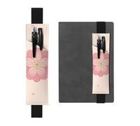 Porte-stylo en cuir noir avec inscription « HYTTER Little Pink Cherry Blossoms » - Bande élastique réglable de 21,1 à 4,6 cm pour cahiers, agendas, manuels, planificateurs