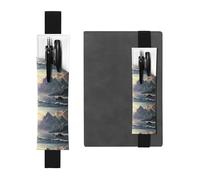 Porte-stylo en cuir noir avec inscription « WZYWHJ Vast Mountains and Seas » - Bande élastique en cuir PVC de qualité supérieure pour cahiers, journaux et planificateurs