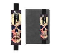 Porte-stylo en cuir noir avec inscription « YYHWHJDE Day of the Dead » - Motif tête de mort - Bande élastique réglable de 21,1 à 4,6 cm - Convient à la plupart des carnets, agendas