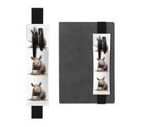 Porte-stylo en cuir noir avec inscription « YYHWHJDE Little Rhino Drinking Tea » - Bande élastique réglable de 21,1 à 4,6 cm - Convient à la plupart des carnets et agendas