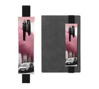 Porte-stylo en cuir noir avec inscription « YYHWHJDE Paris Street Eiffel » - Motif floral rose - Bande élastique réglable de 21,1 à 4,6 cm - Convient à la plupart des carnets et agendas