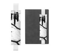 Porte-stylo en cuir noir avec motif corbeau sur une branche avec bande élastique, pochette portable pour journaux, agendas et planificateurs