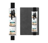 Porte-stylo en cuir noir avec motif étoiles WHJSHOP dans une tasse de thé, bande élastique réglable de 21,1 à 4,6 cm, convient à la plupart des cahiers et agendas