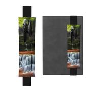 Porte-stylo en cuir noir HYTTER avec vue cascade imprimée, bande élastique réglable de 21,1 à 4,6 cm pour cahiers, agendas, manuels, planificateurs
