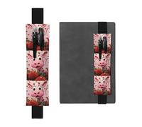 Porte-stylo en cuir noir HYTTER rose avec imprimé fraises avec bande élastique réglable de 21,1 à 4,6 cm pour cahiers, agendas, manuels, planificateurs