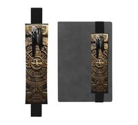 Porte-stylo en cuir noir - Marque-page - Calendrier maya - Imprimé « End of the World » - Bande élastique réglable de 21,1 à 4,6 cm - Pour carnets, agendas, manuels et planificateurs