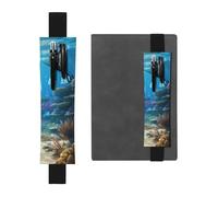 Porte-stylo en cuir noir - Marque-page - HYTTER - Poisson - Océan - Imprimé - Bande élastique réglable de 21,1 à 4,6 cm - Pour cahiers, agendas, manuels et planificateurs