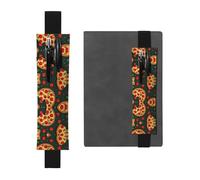 Porte-stylo en cuir noir - Marque-page - Impression de pizza - Bande élastique réglable de 21,1 à 4,6 cm - Pour ordinateur portable, agenda, journal intime