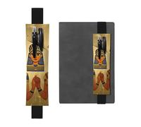 Porte-stylo en cuir noir - Marque-page - Imprimé fresques pharaoniques égyptiennes - Bande élastique réglable de 21,1 à 4,6 cm - Pour carnets, agendas, manuels et planificateurs