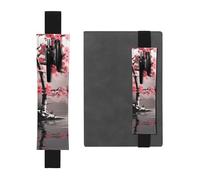 Porte-stylo en cuir noir - Marque-page MJHKXLJ - Bambou et cerisier en fleurs - Motif zen - Bande élastique réglable de 21,1 à 4,6 cm - Pour ordinateur portable, agenda, journal intime