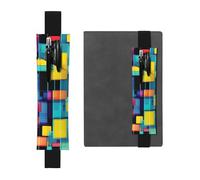 Porte-stylo en cuir noir - Marque-page MJHKXLJ carré - Motif géométrique - Bande élastique réglable de 21,1 à 4,6 cm - Pour ordinateur portable, agenda, journal intime