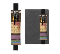 Porte-stylo en cuir noir - Marque-page MJHKXLJ - Tableau périodique des éléments - Bande élastique réglable de 21,1 à 4,6 cm - Pour ordinateur portable, agenda, journal intime