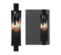 Porte-stylo en cuir noir - Marque-page - Motif MJHKXLJ - Planète - Terre - Bande élastique réglable de 21,1 à 4,6 cm - Pour ordinateur portable, agenda, journal intime