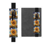 Porte-stylo en cuir noir - Marque-page - Motif tournesols - YYHWHJDE - Impression sur le soleil levant - Bande élastique réglable de 21,1 à 4,6 cm - Pour cahiers, agendas, manuels et planificateurs