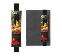 Porte-stylo en cuir noir - Marque-page - Motif YYHHAOFA - Plantes et fruits - Bande élastique réglable de 21,1 à 4,6 cm - Pour cahiers, agendas, manuels et planificateurs