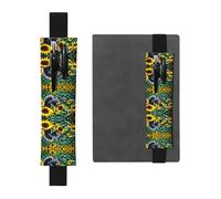 Porte-stylo en cuir noir - Marque-page - WHJSHOP - Écureuil mangeant un soleil - Bande élastique réglable de 21,1 à 4,6 cm - Pour ordinateur portable, agenda, journal intime