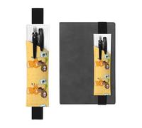 Porte-stylo en cuir noir - Marque-page WHJSHOP - Graines de tournesol - Bande élastique réglable de 21,1 à 4,6 cm - Pour ordinateur portable, agenda, journal intime