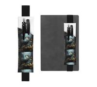 Porte-stylo en cuir noir - Marque-page - WHJSHOP - Imprimé oiseaux et fleurs - Bande élastique réglable de 21,1 à 4,6 cm - Pour ordinateur portable, agenda, journal intime