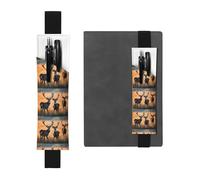 Porte-stylo en cuir noir - Marque-page - WHJSHOP Nature - Motif cerfs sauvages - Bande élastique réglable de 21,1 à 4,6 cm - Pour ordinateur portable, agenda, journal intime