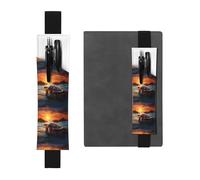 Porte-stylo en cuir noir - Marque-page WHJSHOP - Tortue de mer - Impression coucher de soleil - Bande élastique réglable de 21,1 à 4,6 cm - Pour ordinateur portable, agenda, journal intime