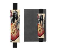 Porte-stylo en cuir noir - Marque-page YYHHAOFA - Anatomie humaine - Motif graphique - Bande élastique réglable de 21,1 à 4,6 cm - Pour cahiers, agendas, manuels et planificateurs