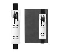 Porte-stylo en cuir noir - Marque-page YYHHAOFA - Motif smiley artistique - Bande élastique réglable de 21,1 à 4,6 cm - Pour cahiers, agendas, manuels et planificateurs